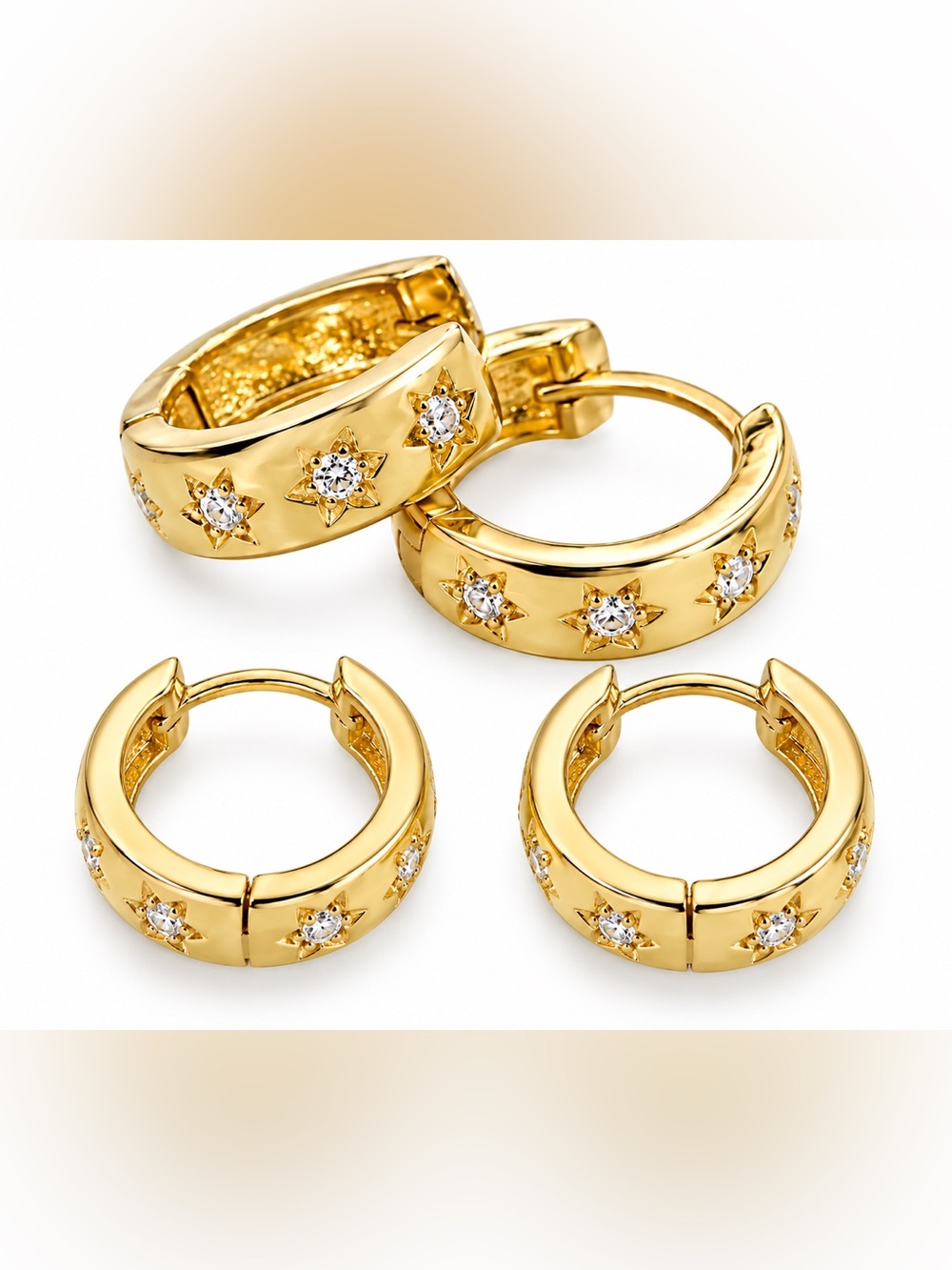 Moissanite Diamond Gold‎ Star huggie Hoop Earrings